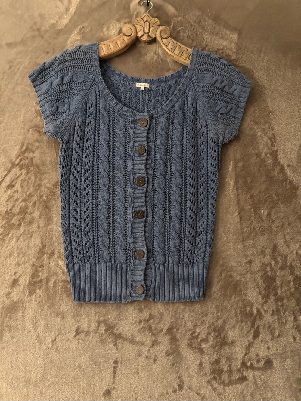 Maurices Dusty Blue Short-Sleeve Cable Knit Button Cardigan Women’s Size L